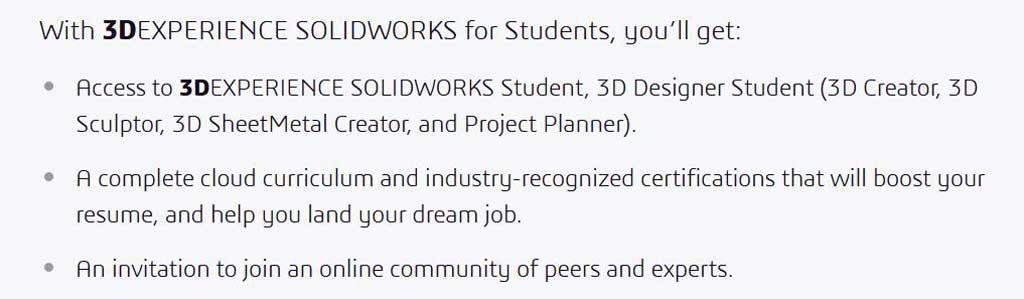SOLIDWORKS学生，3D设计师学生(3D创作者，3D雕塑家，3D钣金创作者，和项目规划师)